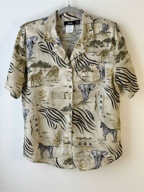 Vintage 90s Tapestry Safari Animal Print Shirt M Made in USA